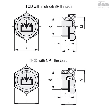 Elesa Oil fill plugs, TCDF.3/8 NPT TCD. (inch sizes)